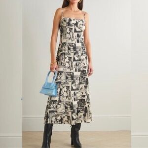 REFORMATION Liya Printed Typical Girls Black White Midi Dress Size 4